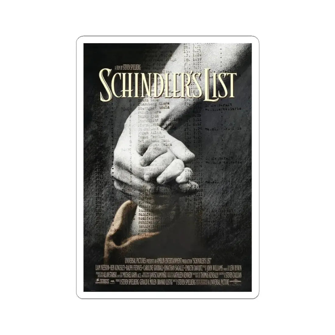 Schindlers List 1993 Movie Poster - STICKER Vinyl Kiss-Cut Decal 3 Inch White - The Sticker Space