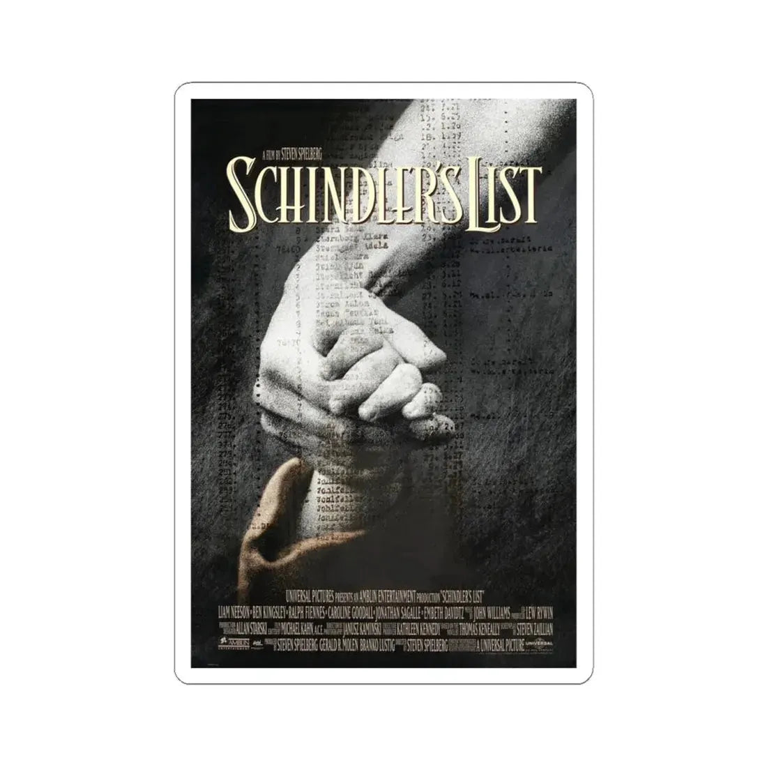 Schindlers List 1993 Movie Poster - STICKER Vinyl Kiss-Cut Decal 4 Inch White - The Sticker Space