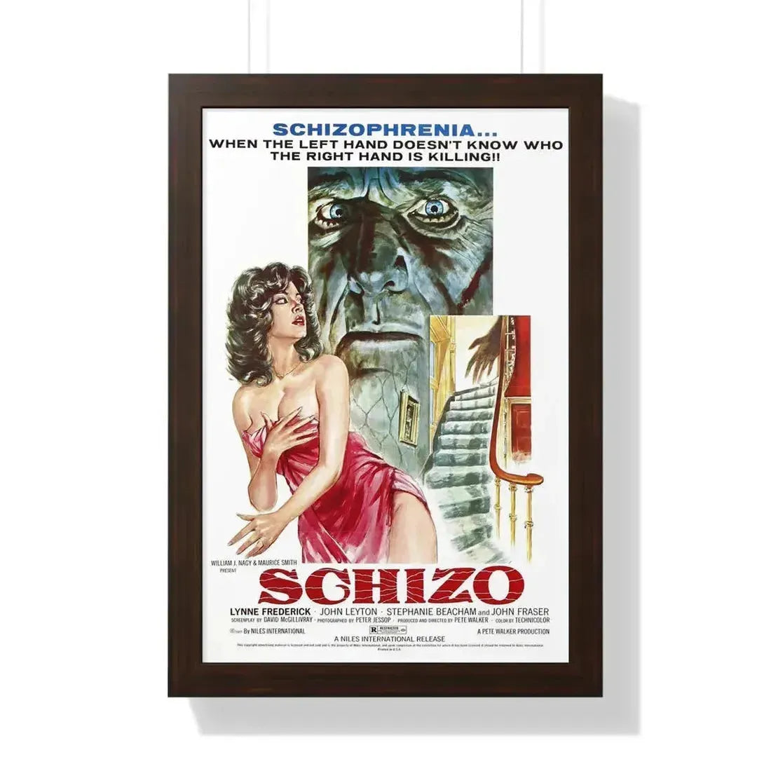 SCHIZO 1976 - Framed Movie Poster 16″ x 24″ Walnut - The Sticker Space