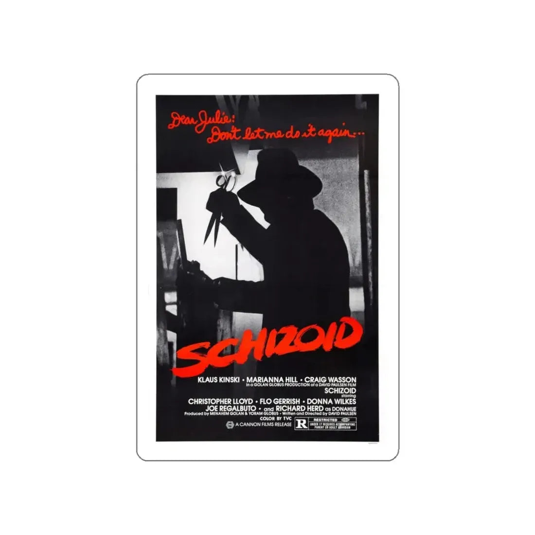 SCHIZOID 1980 Movie Poster STICKER Vinyl Die-Cut Decal 5 Inch - The Sticker Space