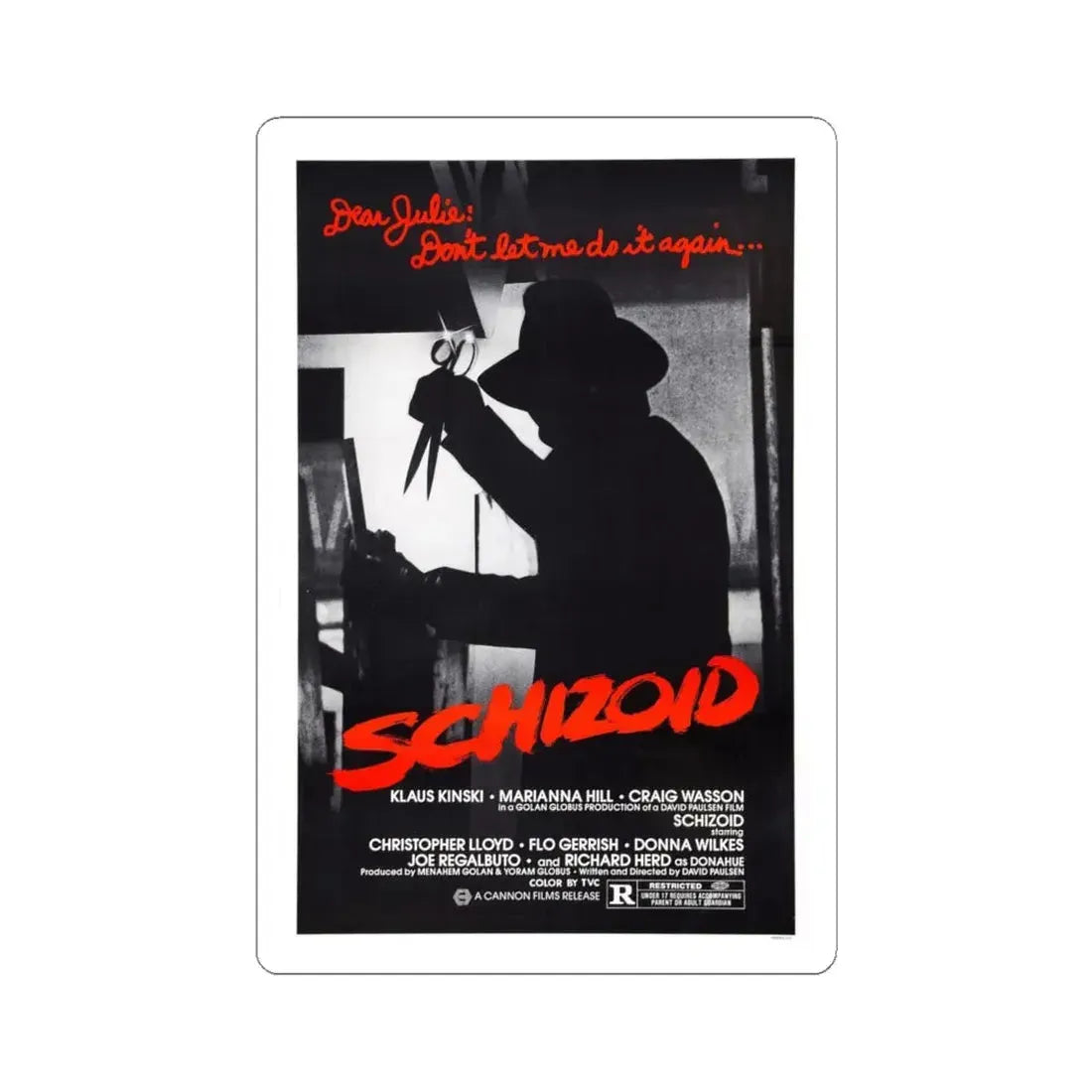 SCHIZOID 1980 Movie Poster - STICKER Vinyl Kiss-Cut Decal 6 Inch White - The Sticker Space