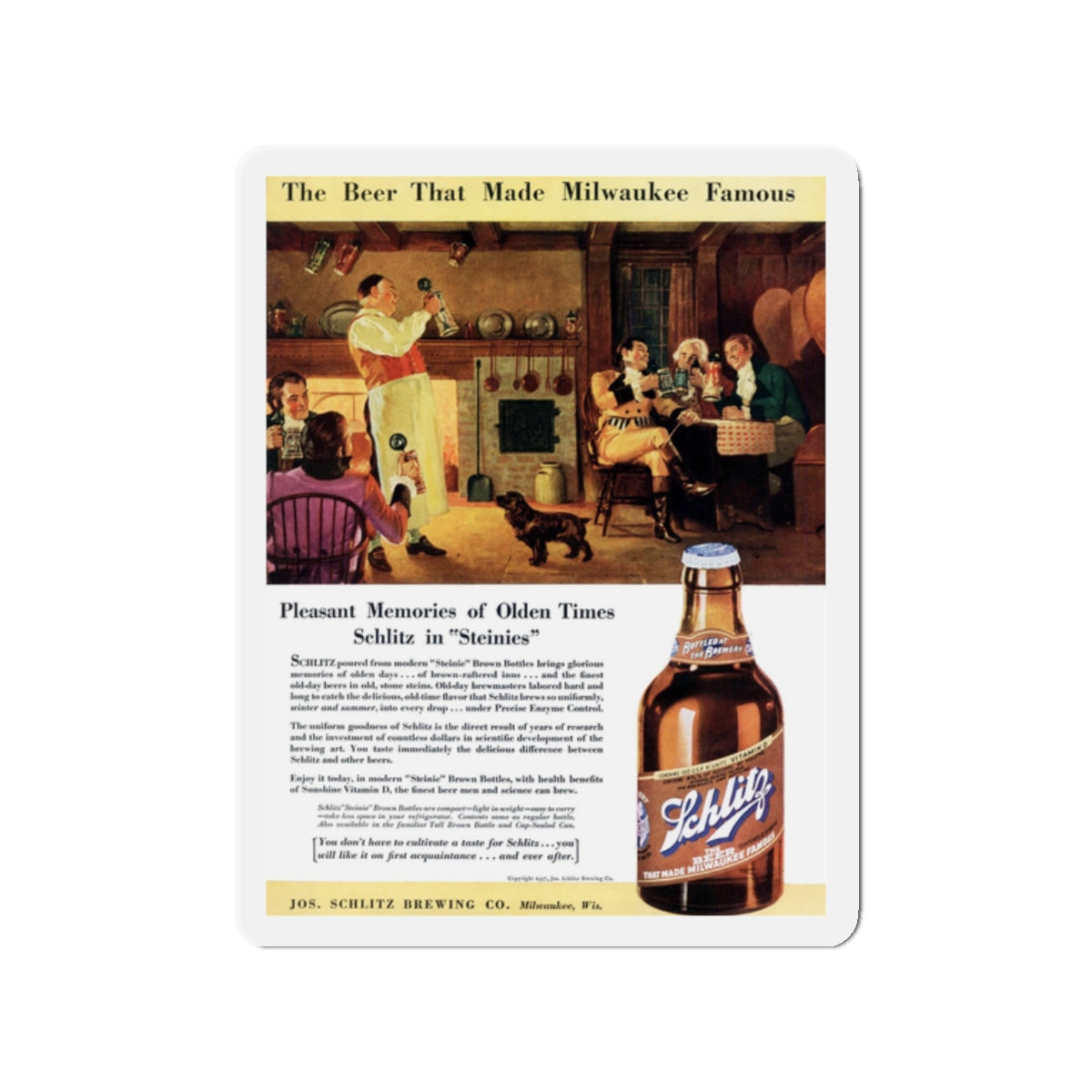 Schlitz Beer ad, The American Magazine, June 1937 (Magazine Illustration) Refrigerator Magnet-2" x 2"-The Sticker Space