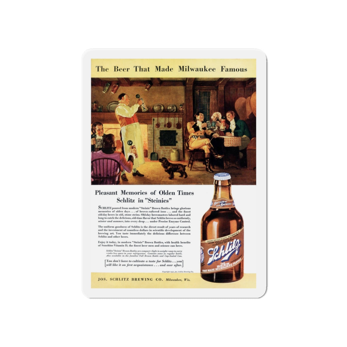 Schlitz Beer ad, The American Magazine, June 1937 (Magazine Illustration) Refrigerator Magnet-4 Inch-The Sticker Space