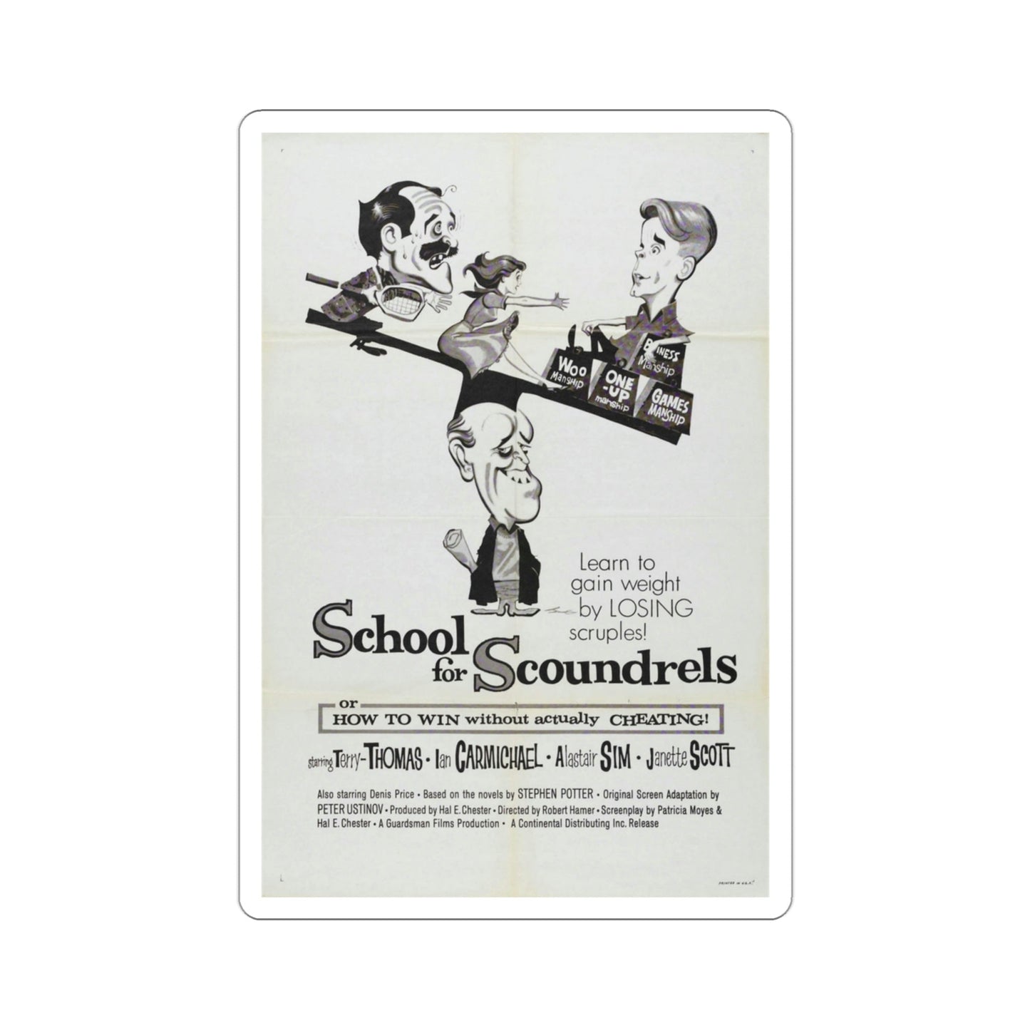 School for Scoundrels 1960 Movie Poster STICKER Vinyl Die-Cut Decal-3 Inch-The Sticker Space