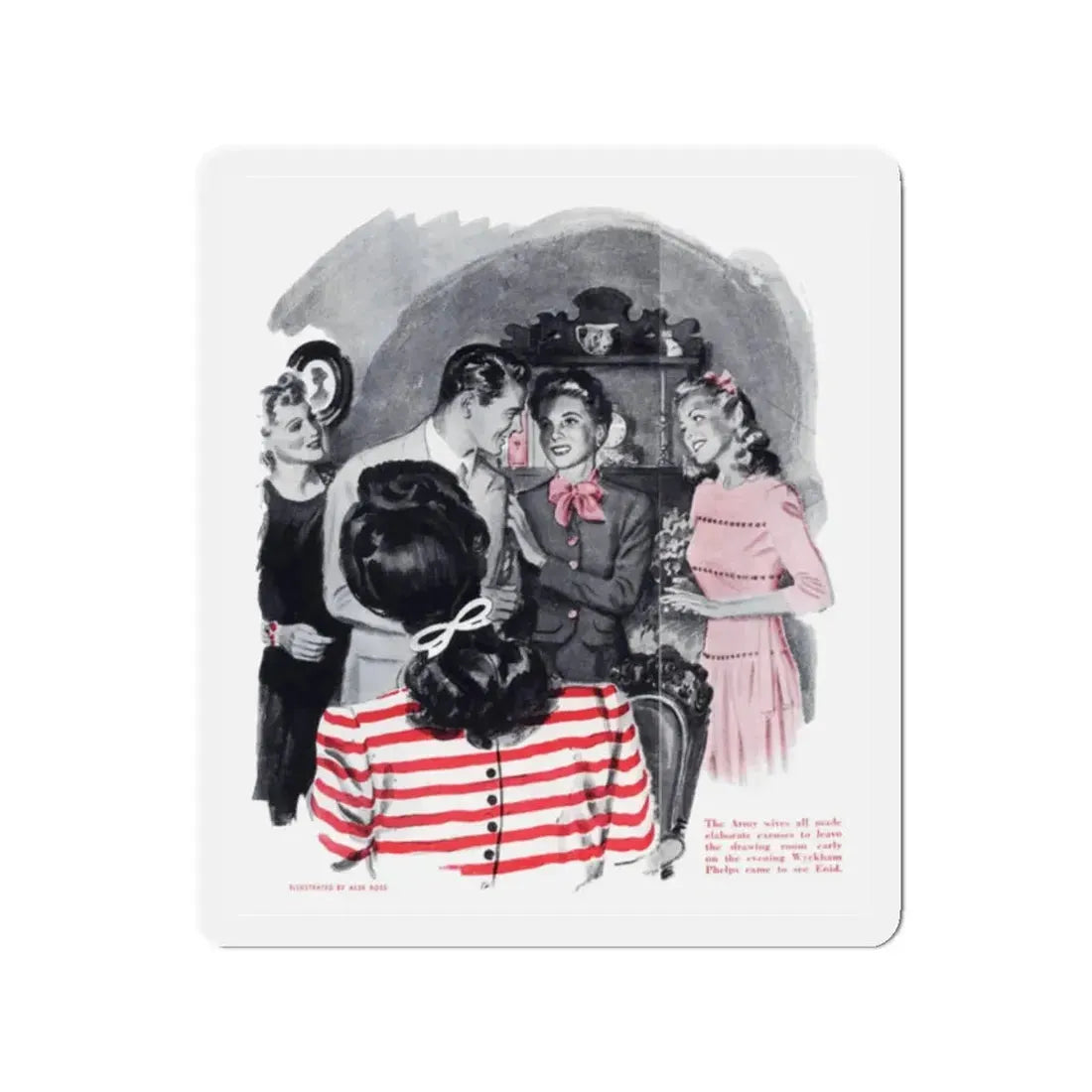 School for Wives (2), Cosmopolitan, October 1943 (Magazine Illustration) Refrigerator Magnet 2 Inch Die-Cut - The Sticker Space