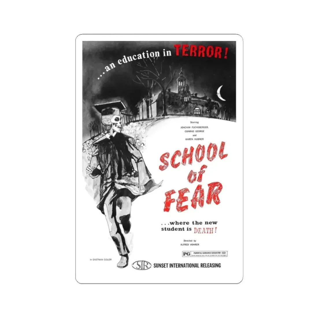 SCHOOL OF FEAR 1969 Movie Poster - STICKER Vinyl Kiss-Cut Decal 2 Inch White - The Sticker Space