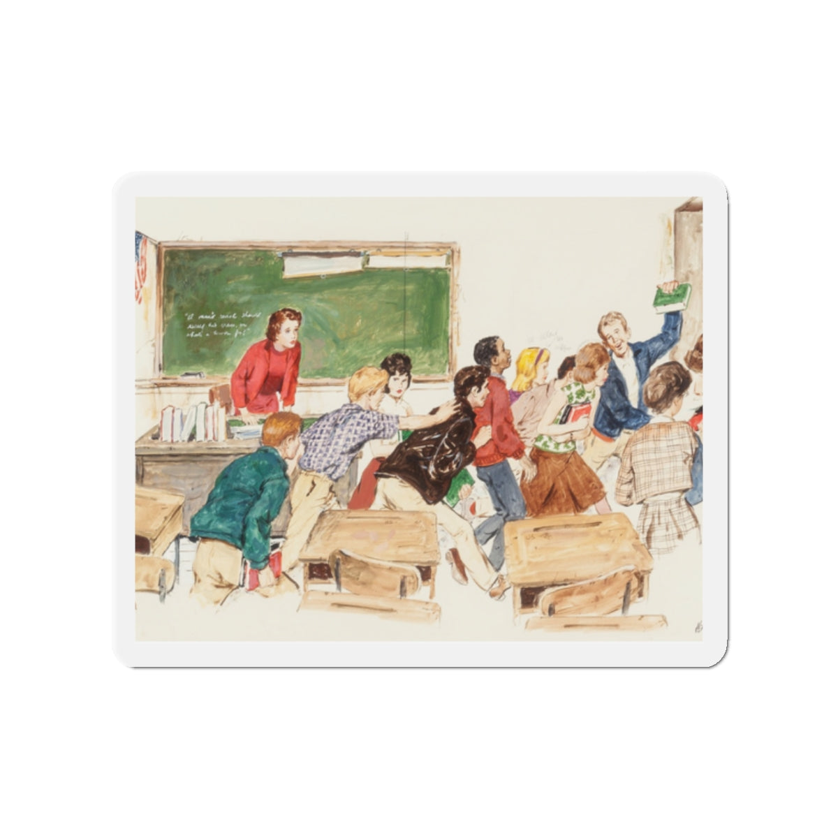 School's Out, preliminary story illustration (Magazine Illustration) Refrigerator Magnet-2" x 2"-The Sticker Space