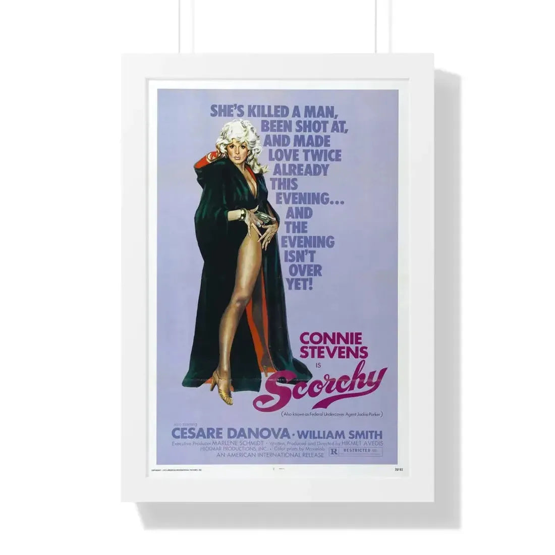 SCORCHY 1976 - Framed Movie Poster 16″ x 24″ White - The Sticker Space