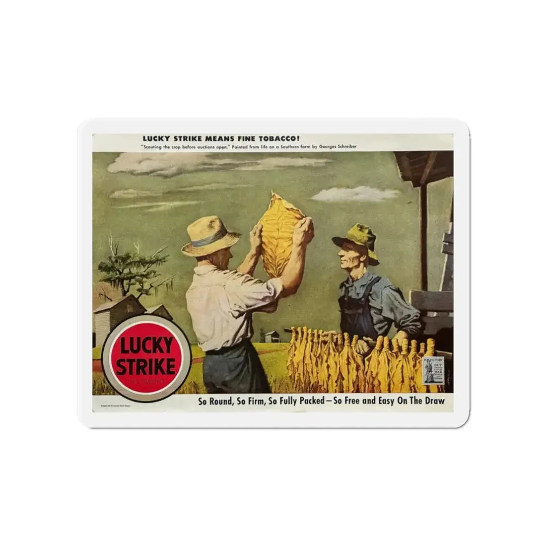 Scouting the Crop Before Auctions Open. Lucky Strike ad, The Saturday Evening Post, January 2, 1943 (Magazine Illustration) Refrigerator Magnet 4 Inch Die-Cut - The Sticker Space