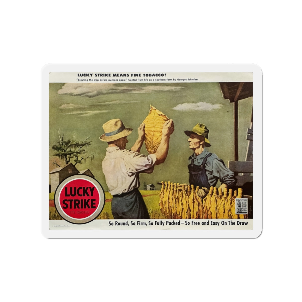 Scouting the Crop Before Auctions Open. Lucky Strike ad, The Saturday Evening Post, January 2, 1943 (Magazine Illustration) Refrigerator Magnet-3 Inch-The Sticker Space