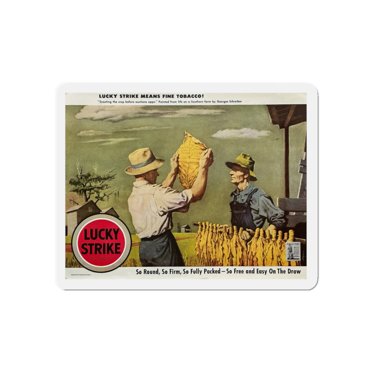 Scouting the Crop Before Auctions Open. Lucky Strike ad, The Saturday Evening Post, January 2, 1943 (Magazine Illustration) Refrigerator Magnet-5 Inch-The Sticker Space