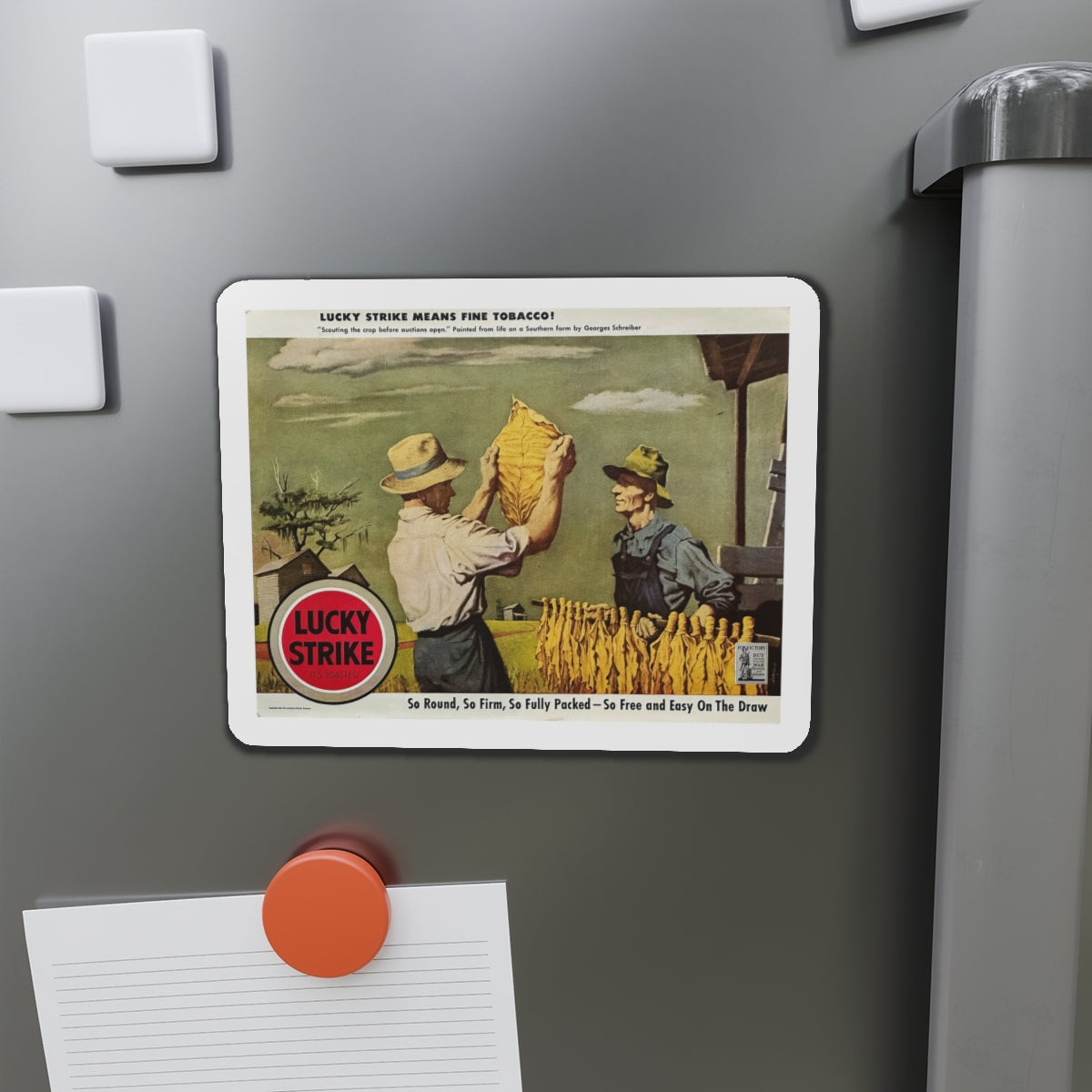 Scouting the Crop Before Auctions Open. Lucky Strike ad, The Saturday Evening Post, January 2, 1943 (Magazine Illustration) Refrigerator Magnet-The Sticker Space