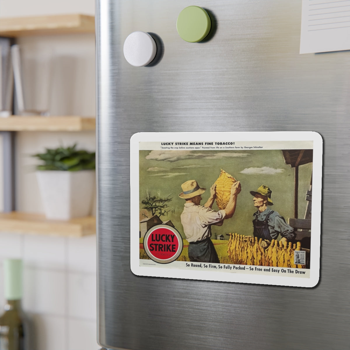 Scouting the Crop Before Auctions Open. Lucky Strike ad, The Saturday Evening Post, January 2, 1943 (Magazine Illustration) Refrigerator Magnet-The Sticker Space