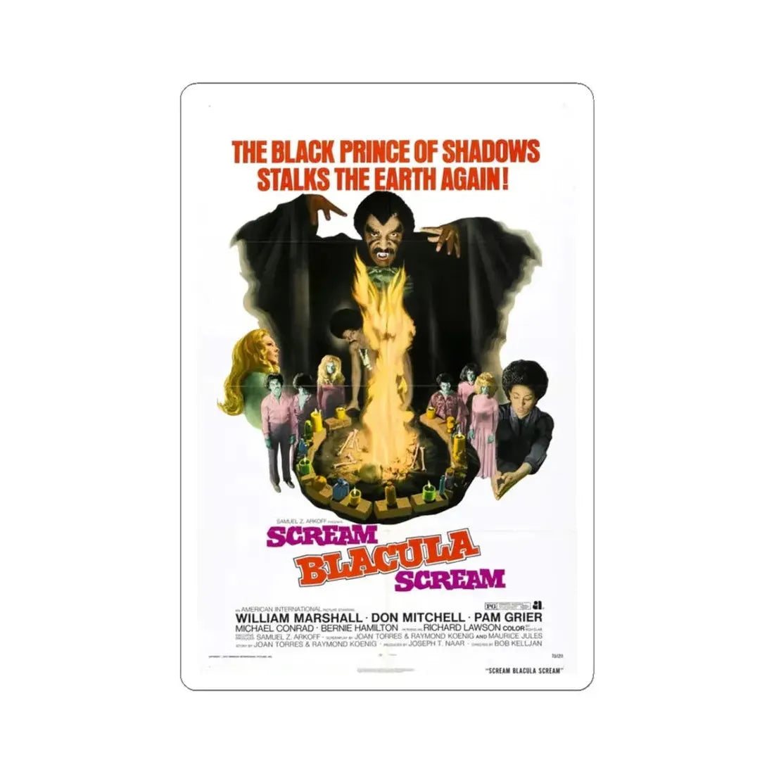 SCREAM BLACULA SCREAM 1973 Movie Poster - STICKER Vinyl Kiss-Cut Decal 3 Inch White - The Sticker Space