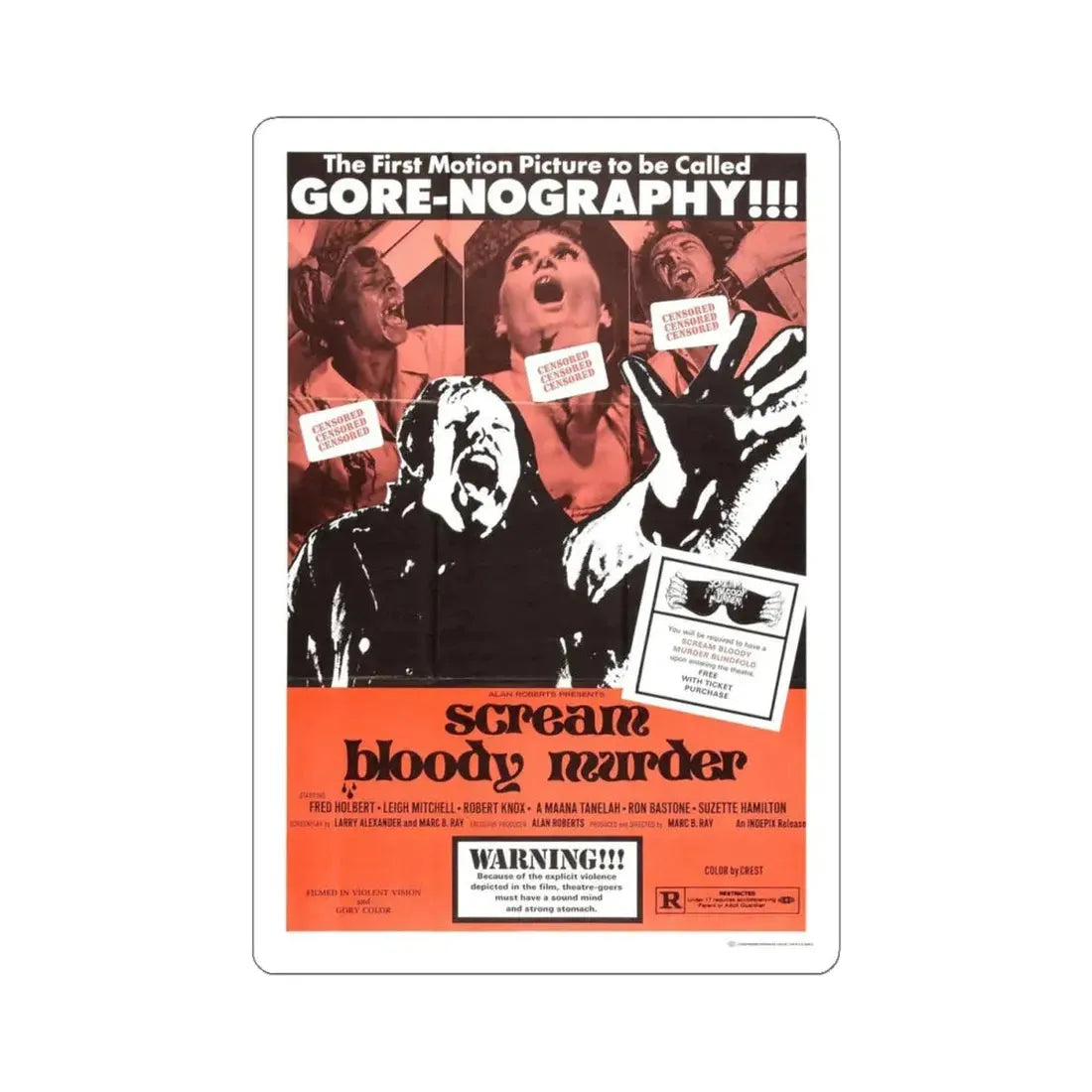 SCREAM BLOODY MURDER 1973 Movie Poster - STICKER Vinyl Kiss-Cut Decal 4 Inch White - The Sticker Space