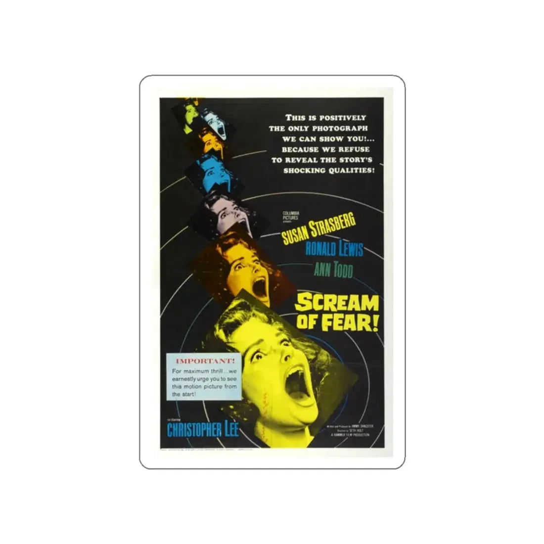 SCREAM OF FEAR 1961 Movie Poster STICKER Vinyl Die-Cut Decal 2 Inch - The Sticker Space