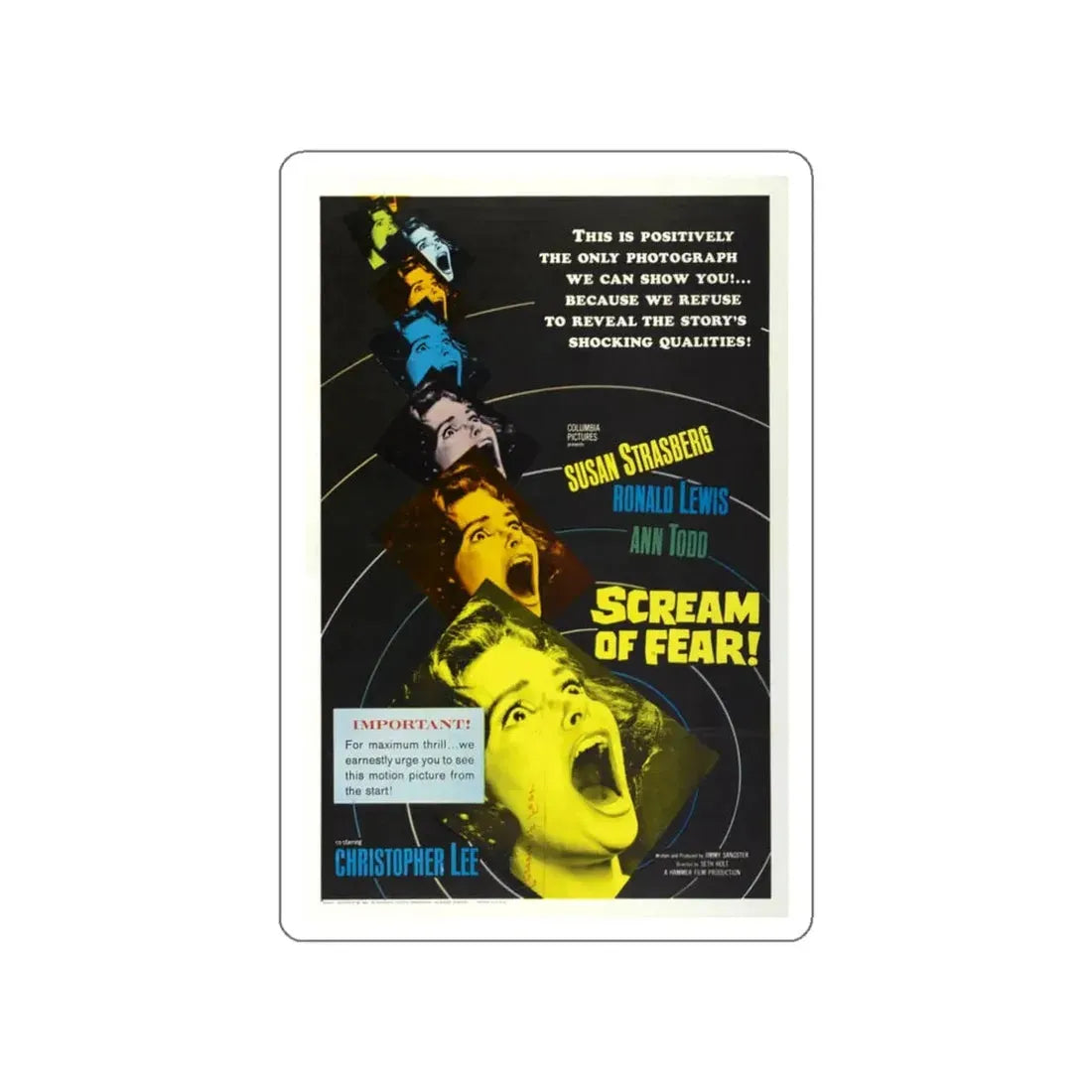 SCREAM OF FEAR 1961 Movie Poster STICKER Vinyl Die-Cut Decal 3 Inch - The Sticker Space