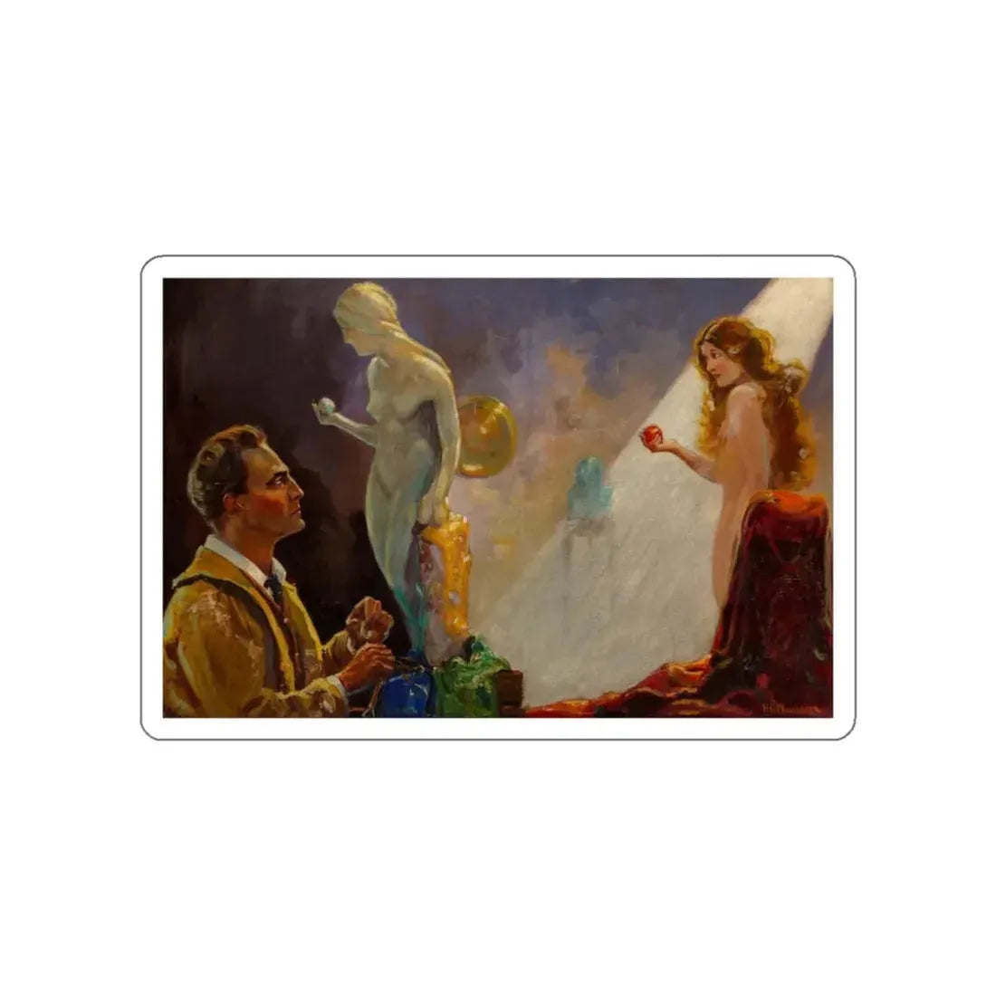 Sculptor and his Model (Magazine Illustration) STICKER Vinyl Die-Cut Decal White Die-Cut 3 Inch - The Sticker Space