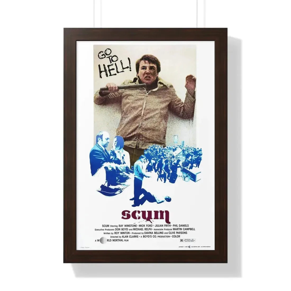 SCUM 1979 - Framed Movie Poster 16″ x 24″ Walnut - The Sticker Space