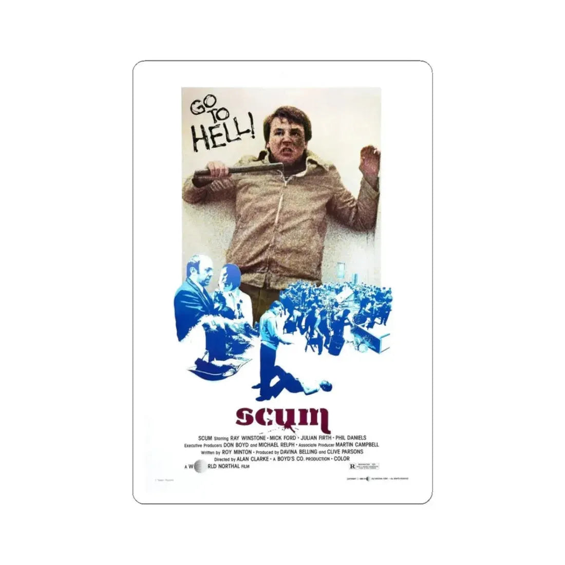 SCUM 1979 Movie Poster - STICKER Vinyl Kiss-Cut Decal 3 Inch White - The Sticker Space