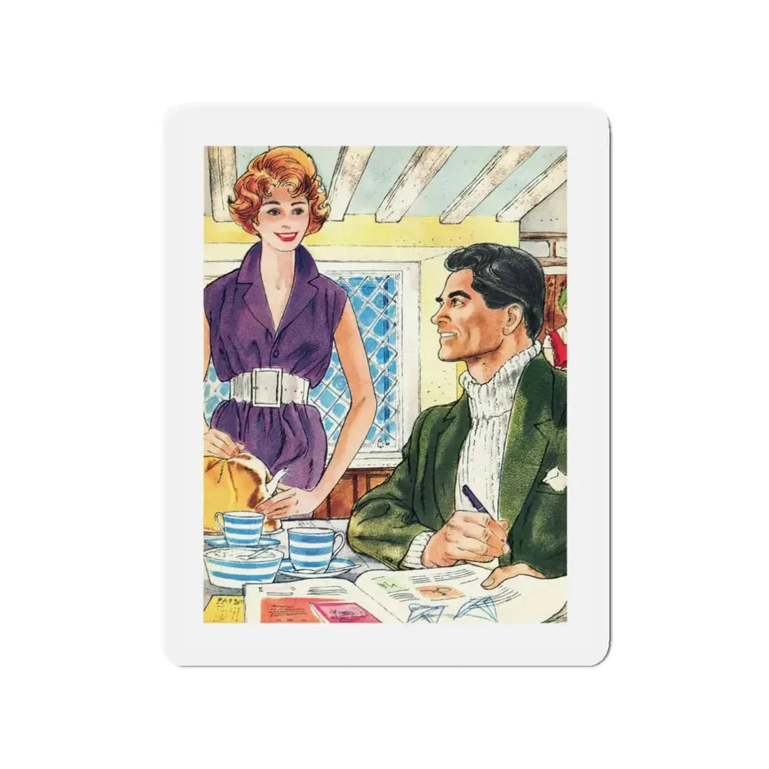 Sea Breeze by Anne Campbell, Woman's Realm, 1960 (Magazine Illustration) Refrigerator Magnet 3 Inch Die-Cut - The Sticker Space