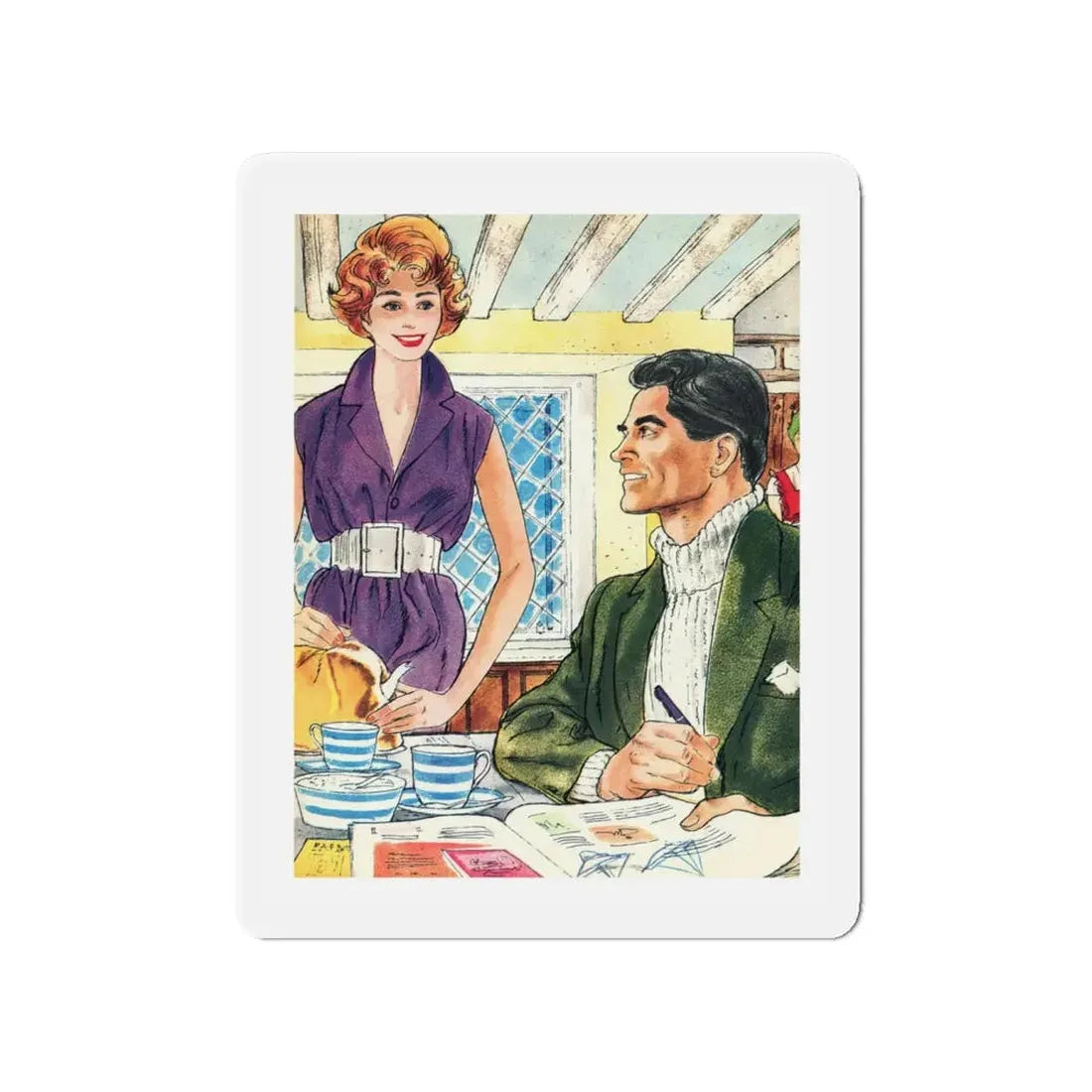 Sea Breeze by Anne Campbell, Woman's Realm, 1960 (Magazine Illustration) Refrigerator Magnet 4 Inch Die-Cut - The Sticker Space