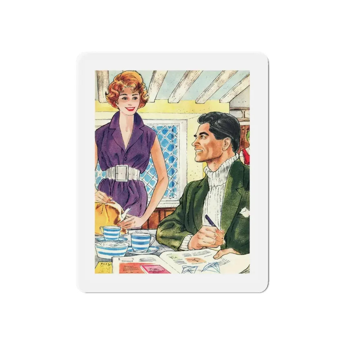 Sea Breeze by Anne Campbell, Woman's Realm, 1960 (Magazine Illustration) Refrigerator Magnet 6 Inch Die-Cut - The Sticker Space