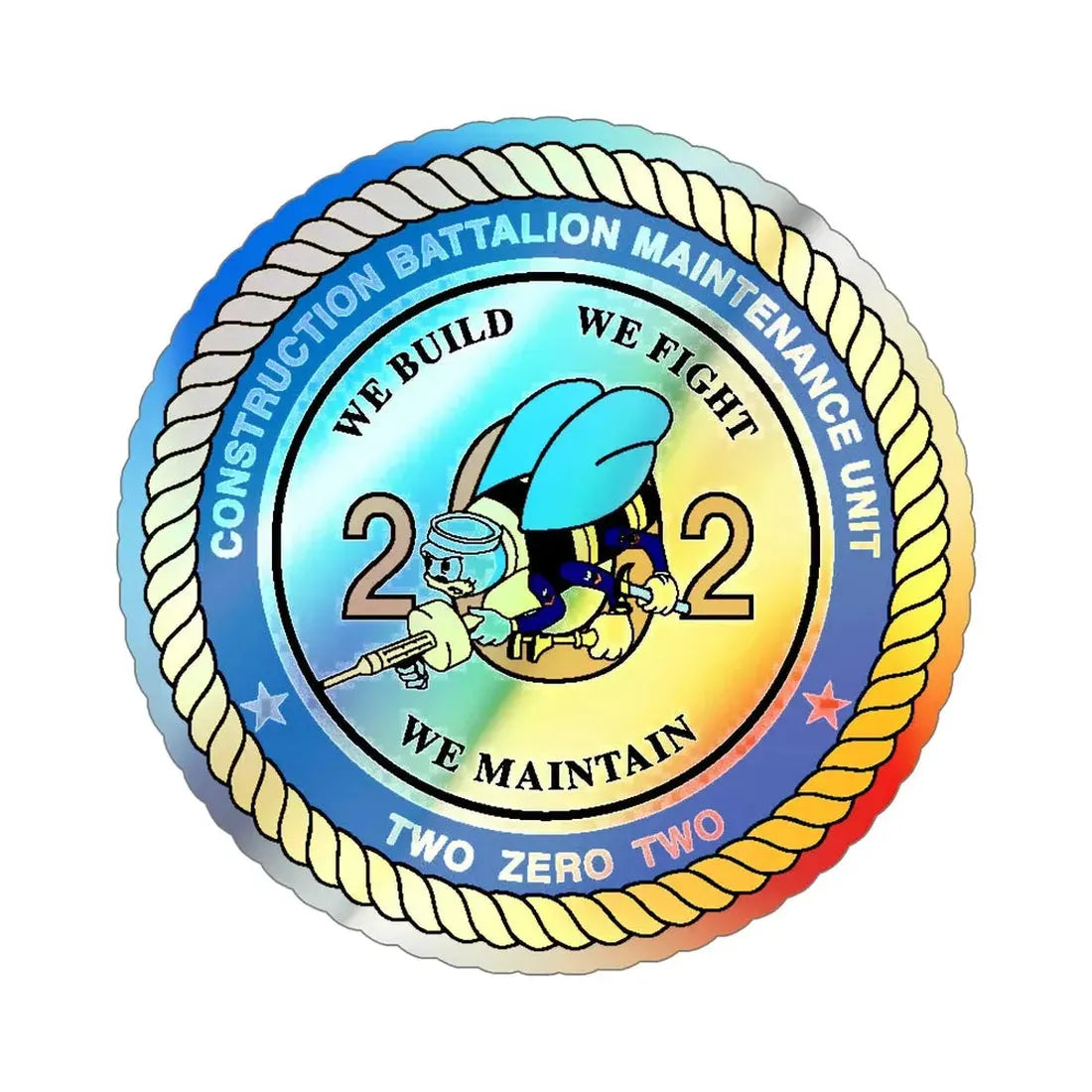 Seabee Unit 202 CBMU 202 (U.S. Navy) Holographic STICKER Die-Cut Vinyl Decal 6 Inch Holographic - The Sticker Space