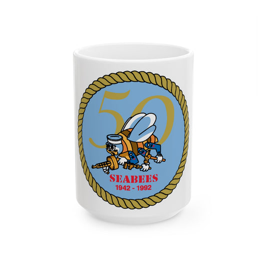 Seabees 50th (U.S. Navy) White Coffee Mug-15oz-The Sticker Space
