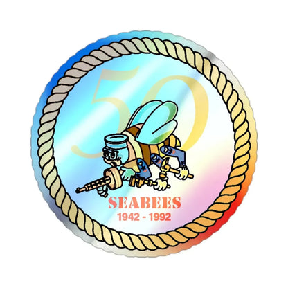 Seabees 50th (U.S. Navy) Holographic STICKER Die-Cut Vinyl Decal 2 Inch Holographic - The Sticker Space