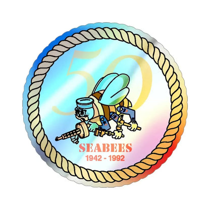 Seabees 50th (U.S. Navy) Holographic STICKER Die-Cut Vinyl Decal 3 Inch Holographic - The Sticker Space