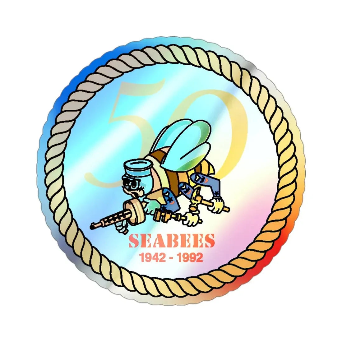 Seabees 50th (U.S. Navy) Holographic STICKER Die-Cut Vinyl Decal 3 Inch Holographic - The Sticker Space