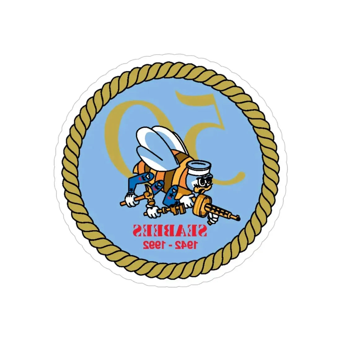 Seabees 50th (U.S. Navy) REVERSE PRINT Transparent Die-Cut STICKER 4 Inch Die-Cut Transparent - The Sticker Space