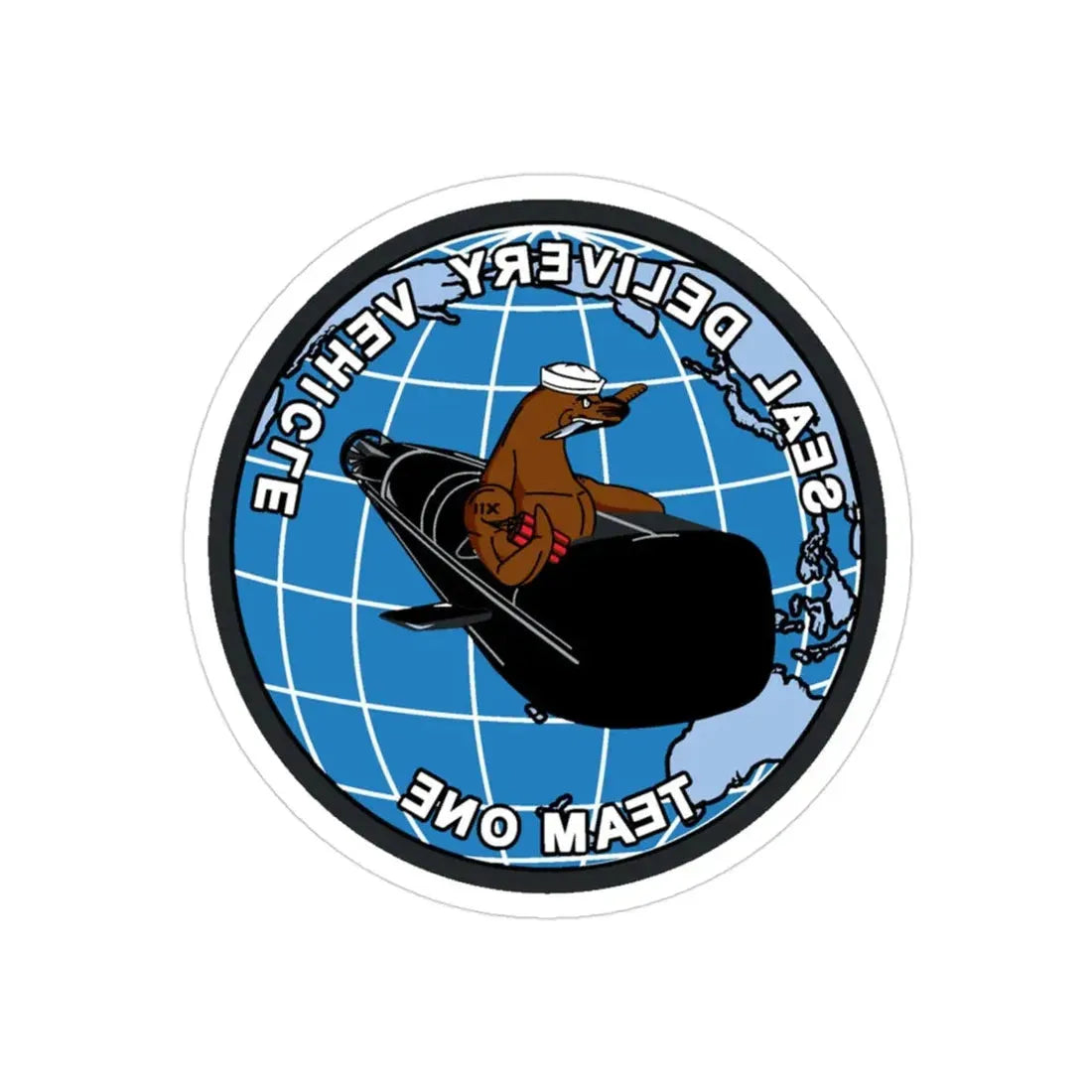 Seal Delivery Vehicle TEAM ONE (U.S. Navy) REVERSE PRINT Transparent Die-Cut STICKER 3 Inch Die-Cut Transparent - The Sticker Space