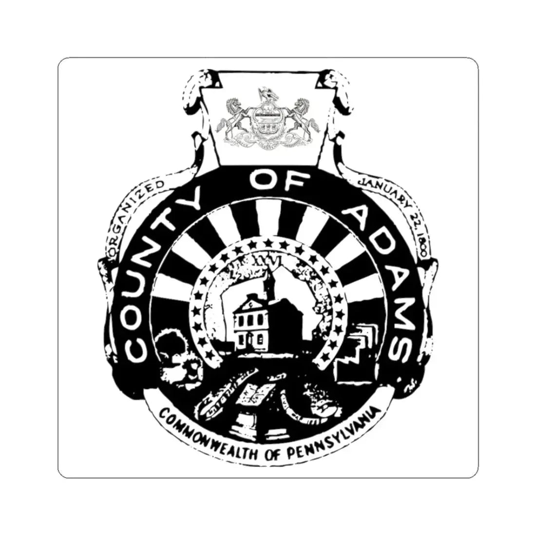 Seal of Adams County Pennsylvania (United States) STICKER Vinyl Kiss-Cut Decal 3 Inch White - The Sticker Space