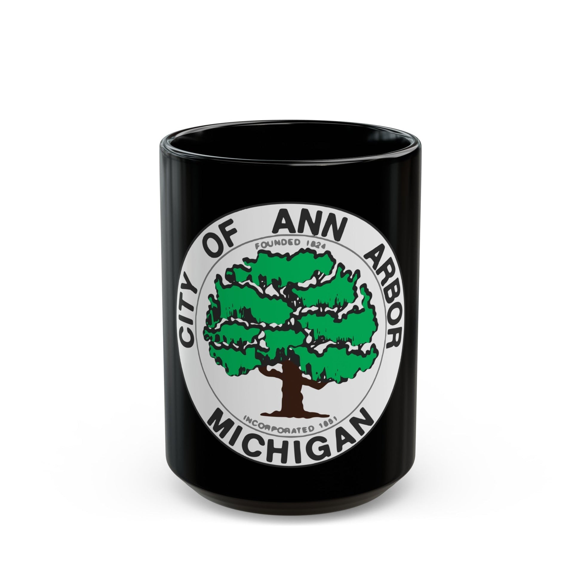 Seal of Ann Arbor Michigan - Black Coffee Mug-15oz-The Sticker Space