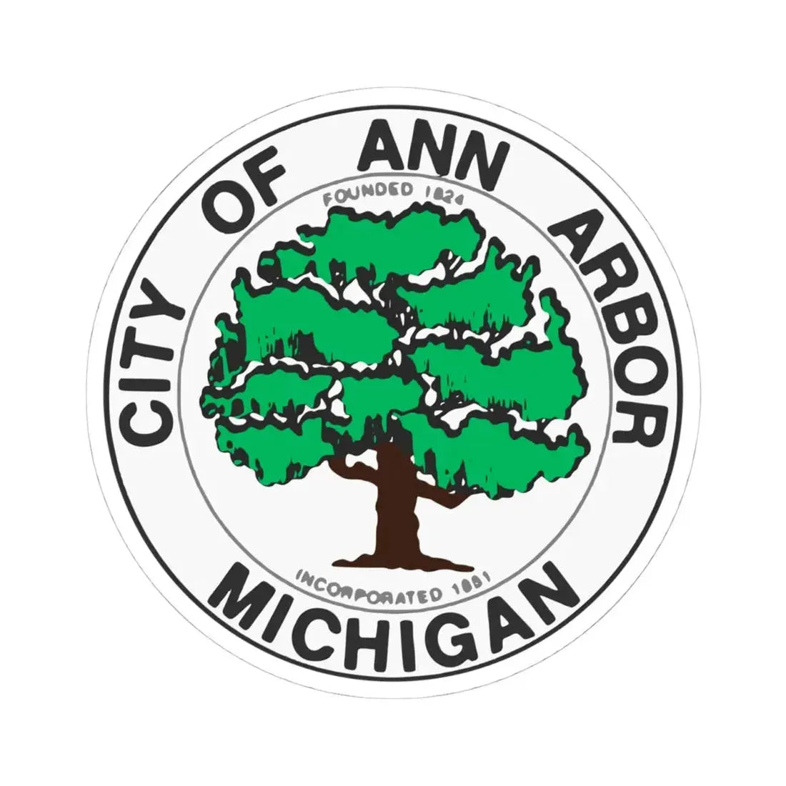 Seal of Ann Arbor Michigan - STICKER Vinyl Kiss-Cut Decal 4 Inch White - The Sticker Space