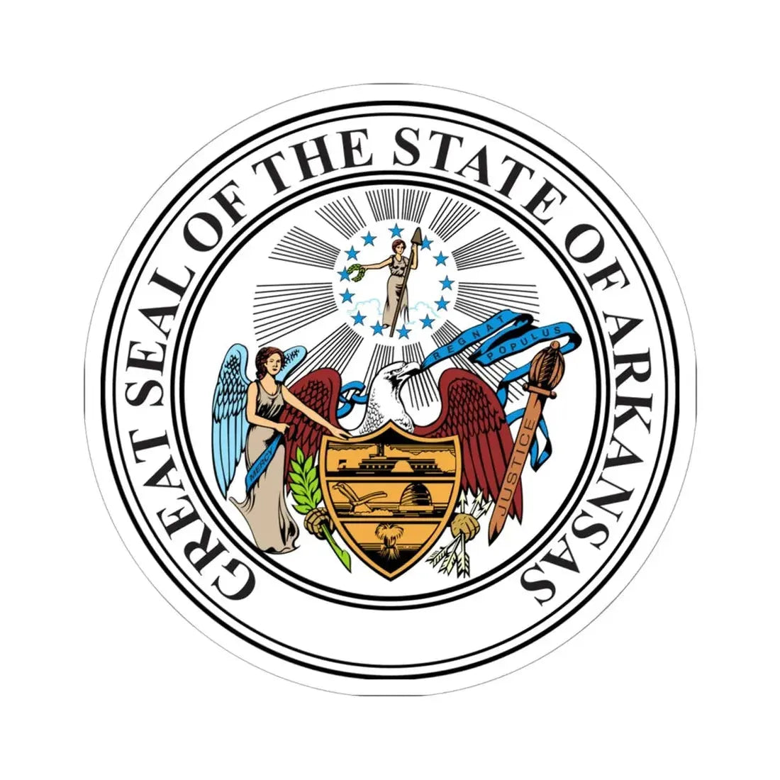 Seal of Arkansas (United States) STICKER Vinyl Kiss-Cut Decal 6 Inch White - The Sticker Space