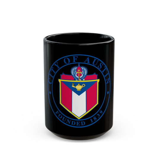 Seal of Austin TX - Black Coffee Mug-15oz-The Sticker Space