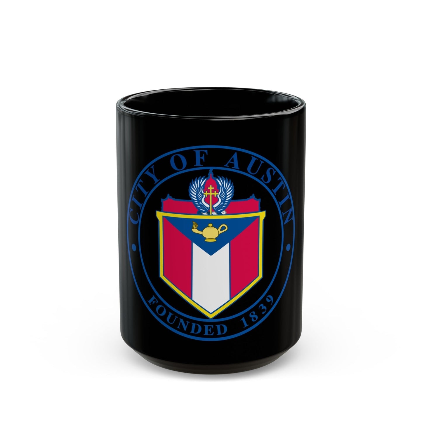 Seal of Austin TX - Black Coffee Mug-15oz-The Sticker Space