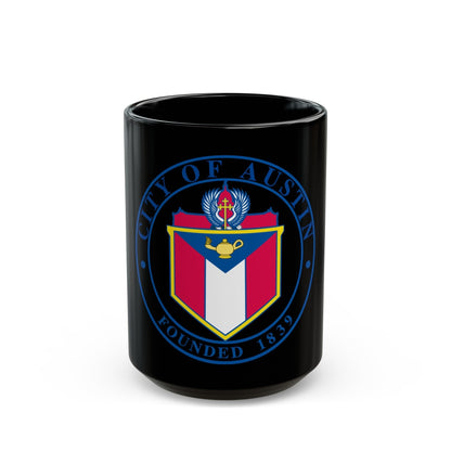 Seal of Austin TX - Black Coffee Mug-15oz-The Sticker Space