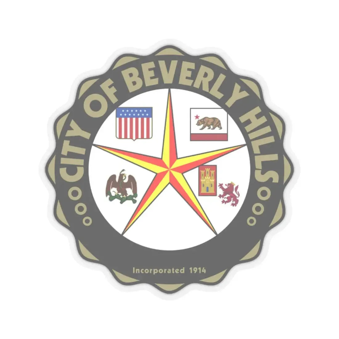 Seal of Beverly Hills California (United States) STICKER Vinyl Kiss-Cut Decal 2 Inch Transparent - The Sticker Space