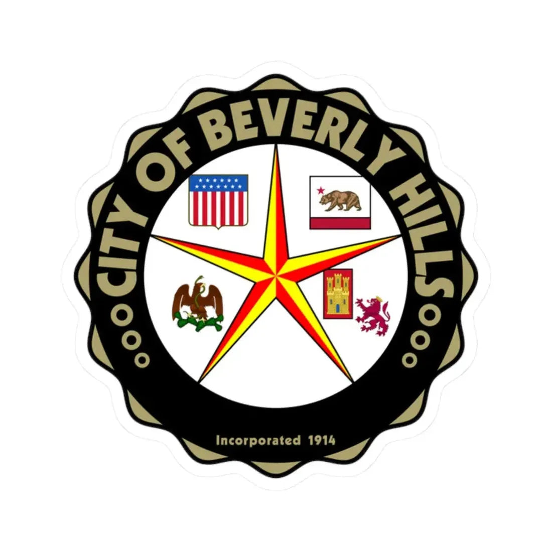 Seal of Beverly Hills California (United States) STICKER Vinyl Kiss-Cut Decal 2 Inch White - The Sticker Space