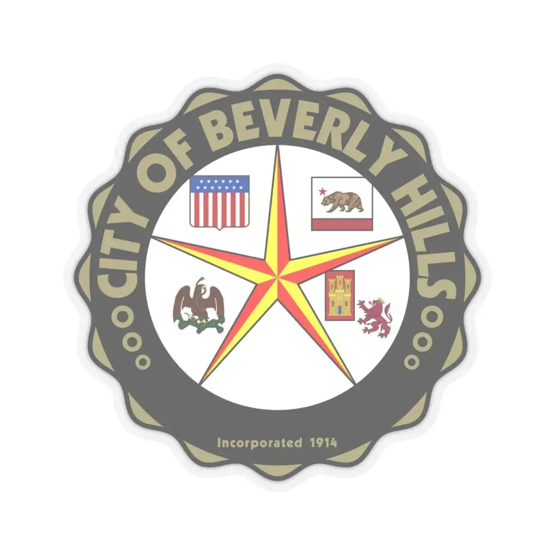 Seal of Beverly Hills California (United States) STICKER Vinyl Kiss-Cut Decal 4 Inch Transparent - The Sticker Space