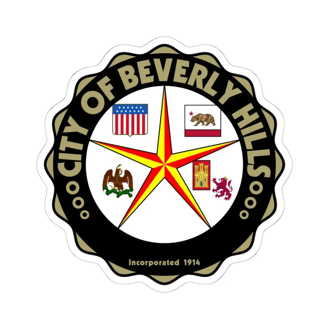 Seal of Beverly Hills California (United States) STICKER Vinyl Kiss-Cut Decal 6 Inch White - The Sticker Space