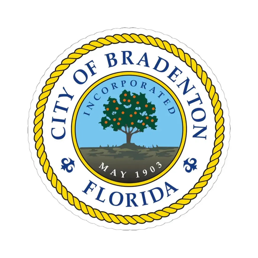 Seal of Bradenton Florida - STICKER Vinyl Kiss-Cut Decal 6 Inch White - The Sticker Space