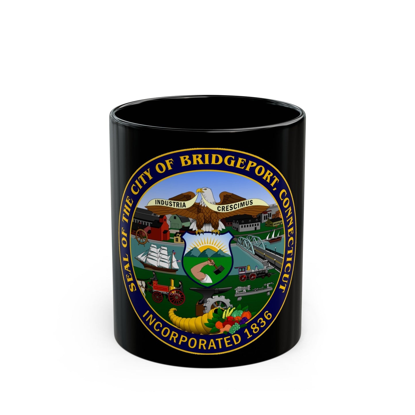 Seal of Bridgeport Connecticut - Black Coffee Mug-11oz-The Sticker Space