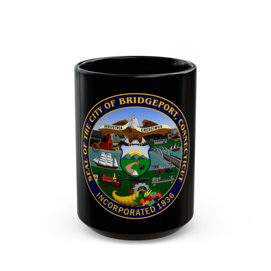 Seal of Bridgeport Connecticut - Black Coffee Mug-15oz-The Sticker Space