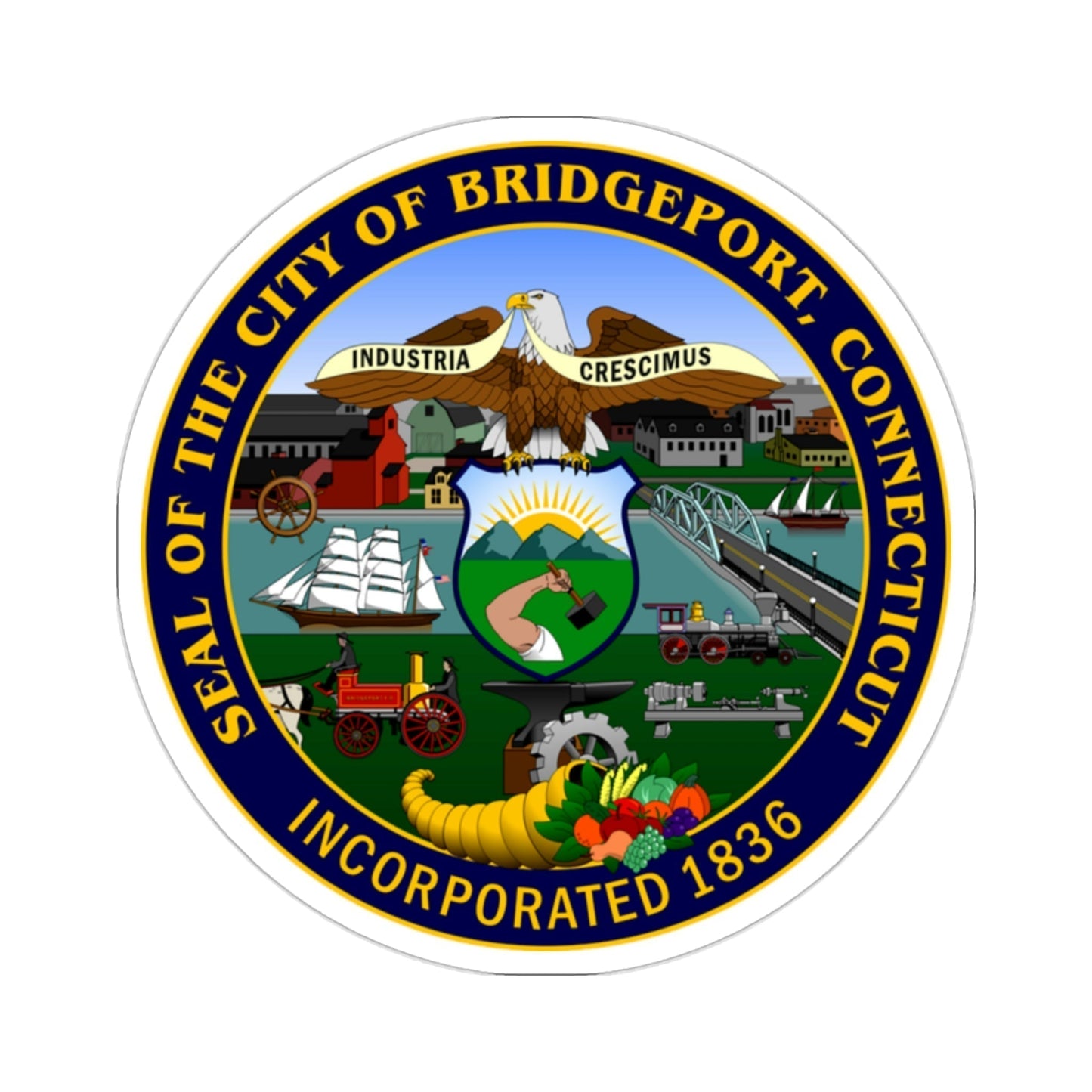 Seal of Bridgeport Connecticut USA STICKER Vinyl Die-Cut Decal-2 Inch-The Sticker Space