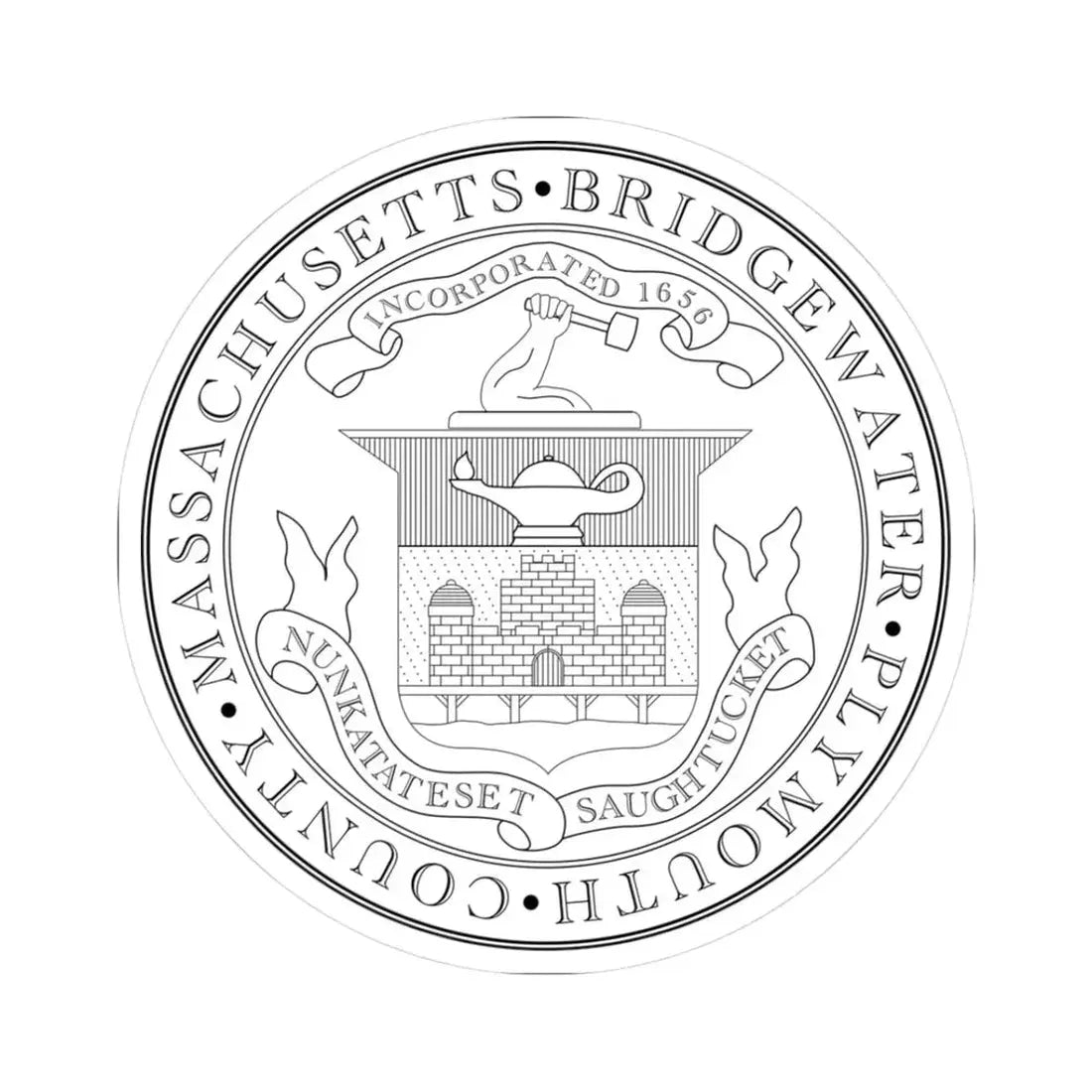 Seal of Bridgewater Massachusetts (United States) STICKER Vinyl Kiss-Cut Decal 3 Inch White - The Sticker Space